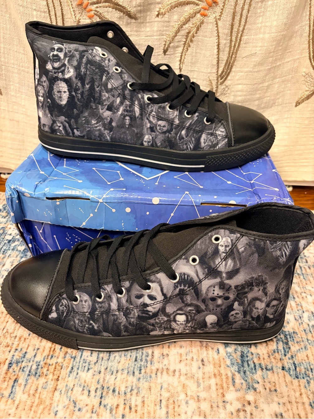 Black High-Top Graphic Horror Print Sneakers